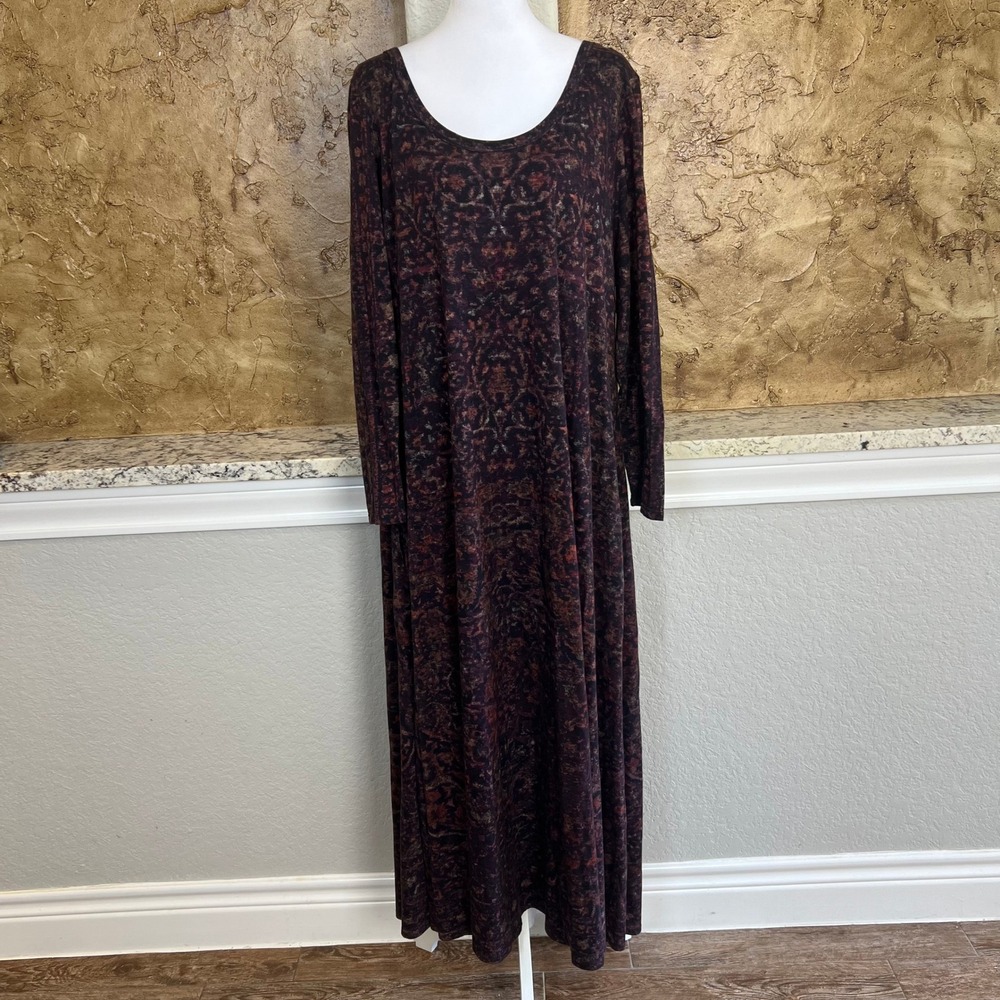 Soft Surroundings Maxi‎ Dress Petite XL Purple Damask Knit Boho Floral Stretch